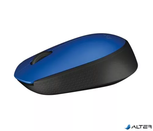Egér, vezeték nélküli, optikai, közepes méret, USB, LOGITECH "M171", kék