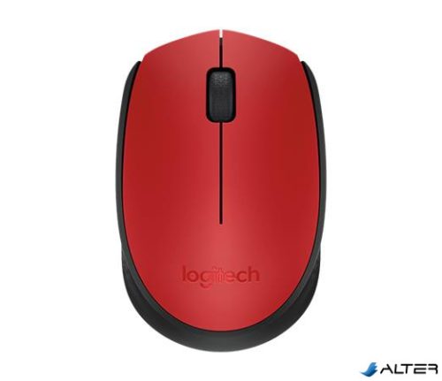 Egér, vezeték nélküli, optikai, közepes méret, USB, LOGITECH "M171", piros