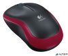 Egér, vezeték nélküli, optikai, közepes méret, USB, LOGITECH "M185", piros