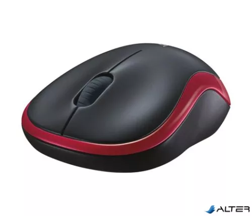 Egér, vezeték nélküli, optikai, közepes méret, USB, LOGITECH "M185", piros