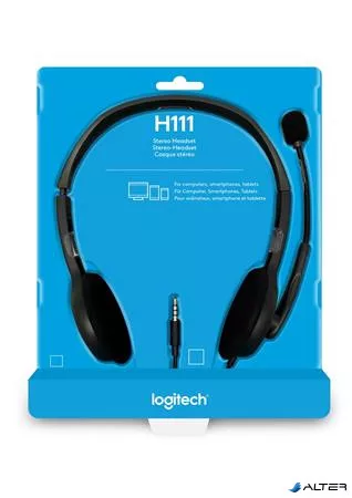 Fejhallgató, mikrofonnal, vezetékes, LOGITECH "H111", fekete