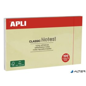   Öntapadó jegyzettömb, 125x75 mm, 100 lap, APLI "Classic", sárga