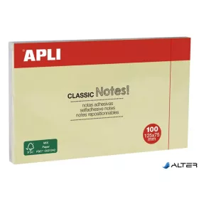   Öntapadó jegyzettömb, 125x75 mm, 100 lap, APLI "Classic", sárga