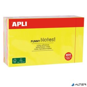   Öntapadó jegyzettömb, 125x75 mm, 400 lap, APLI 'Funny', neon