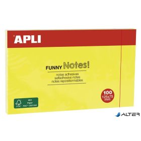   Öntapadó jegyzettömb, 125x75 mm, 100 lap, APLI "Funny", sárga