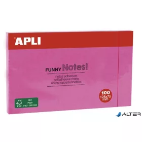   Öntapadó jegyzettömb, 125x75 mm, 100 lap, APLI "Funny", pink