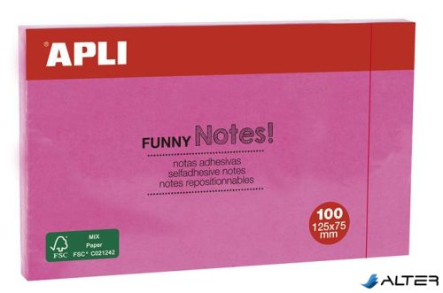 Öntapadó jegyzettömb, 125x75 mm, 100 lap, APLI 'Funny', pink