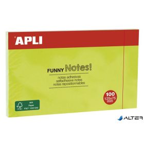   Öntapadó jegyzettömb, 125x75 mm, 100 lap, APLI "Funny", zöld
