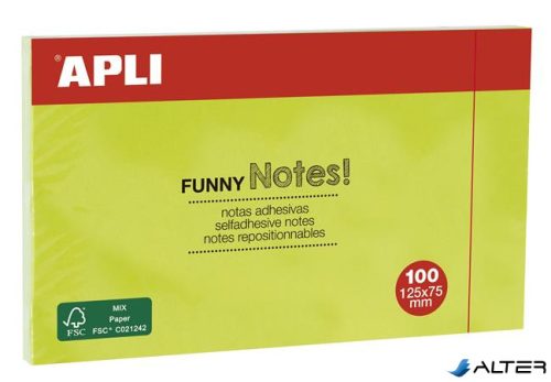 Öntapadó jegyzettömb, 125x75 mm, 100 lap, APLI "Funny", zöld