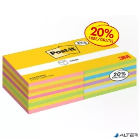   Öntapadó jegyzettömb, 76x76 mm, 2x450 lap, 3M POSTIT,  vegyes színek