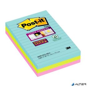   Öntapadó jegyzettömb, vonalas, 3x90 lap, 101x152 mm, 3M POSTIT "Super Sticky Cosmic", vegyes színek