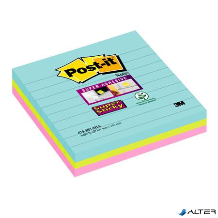 Öntapadó jegyzettömb, vonalas, 3x70 lap, 101x101 mm, 3M POSTIT "Super Sticky Cosmic", vegyes színek
