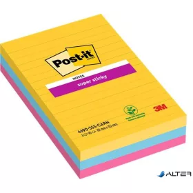   Öntapadó jegyzettömb, vonalas, 3x90 lap, 101x152 mm, 3M POSTIT 'Super Sticky', 'Carnival', vegyes színek