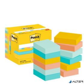   Öntapadó jegyzettömb, 38x51 mm, 12x100 lap, 3M POSTIT "Beachside", vegyes színek