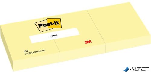 Öntapadó jegyzettömb, 38x51 mm, 3x100 lap, 3M POSTIT, kanári sárga