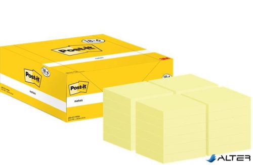 Öntapadó jegyzettömb, 38x51 mm, 18+6x100 lap, 3M POSTIT, kanári sárga