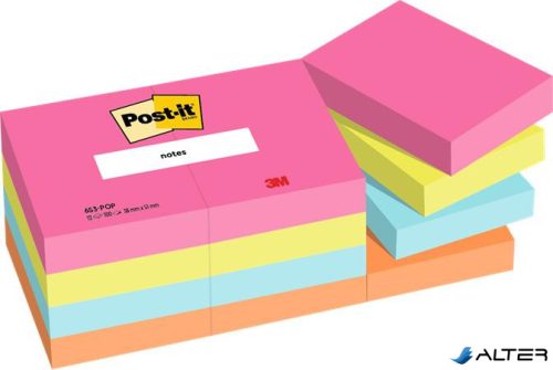 Öntapadó jegyzettömb, 38x51 mm, 12x100 lap, 3M POSTIT "Poptimistic", vegyes színek