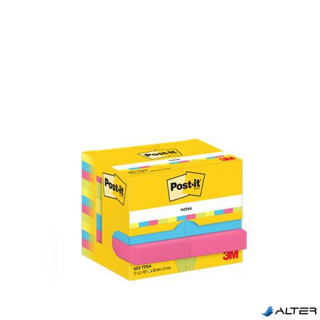 Öntapadó jegyzettömb, 38x51 mm, 12x100 lap, 3M POSTIT "Energetic", vegyes színek