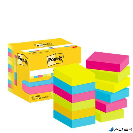 Öntapadó jegyzettömb, 38x51 mm, 12x100 lap, 3M POSTIT "Energetic", vegyes színek