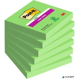   Öntapadó jegyzettömb, 76x76 mm, 6x90 lap, 3M POSTIT 'Super Sticky', zöld