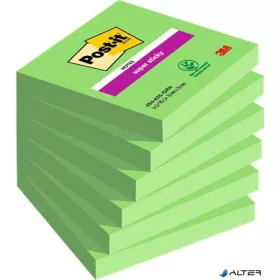   Öntapadó jegyzettömb, 76x76 mm, 6x90 lap, 3M POSTIT "Super Sticky", zöld