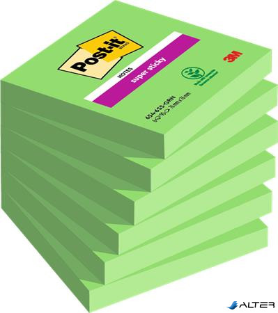 Öntapadó jegyzettömb, 76x76 mm, 6x90 lap, 3M POSTIT "Super Sticky", zöld