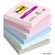 Öntapadó jegyzettömb, 76x76 mm, 6x90 lap, 3M POSTIT 'Super Sticky Soulful', vegyes színek