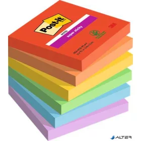   Öntapadó jegyzettömb, 76x76 mm, 6x90 lap, 3M POSTIT "Super Sticky Playful", vegyes színek