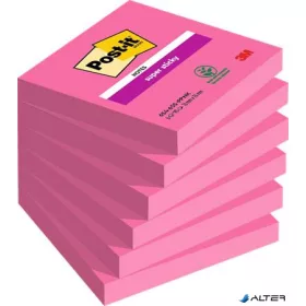   Öntapadó jegyzettömb, 76x76 mm, 6x90 lap, 3M POSTIT "Super Sticky", pink