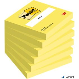   Öntapadó jegyzettömb, 76x76 mm, 6x100 lap, 3M POSTIT, neonsárga