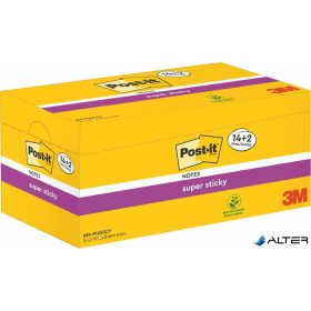   Öntapadó jegyzettömb csomag, 76x76 mm, 16x90 lap, 3M POSTIT "Super Sticky", kanárisárga