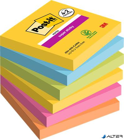 Öntapadó jegyzettömb, 76x76 mm, 6x90 lap, 3M POSTIT "Super Sticky", "Carnival", vegyes színek