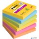 Öntapadó jegyzettömb, 76x76 mm, 6x90 lap, 3M POSTIT 'Super Sticky', 'Carnival', vegyes színek