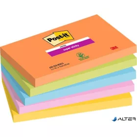   Öntapadó jegyzettömb, 76x127 mm, 5x90 lap, 3M POSTIT "Super Sticky Boots", vegyes színek