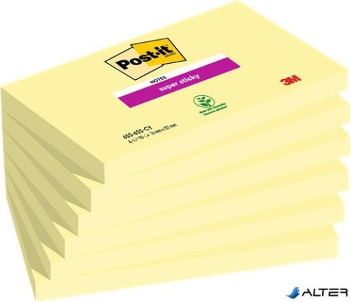 Öntapadó jegyzettömb csomag, 76x127 mm, 6x90 lap, 3M POSTIT 'Super Sticky', kanári sárga