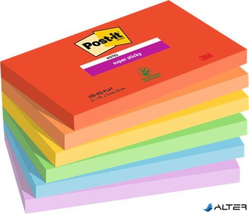 Öntapadó jegyzettömb, 76x127 mm, 6x90 lap, 3M POSTIT "Super Sticky Playful", vegyes színek