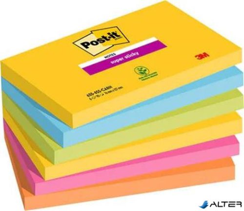 Öntapadó jegyzettömb, 76x127 mm, 6x90 lap, 3M POSTIT, "Super Sticky", Carnival