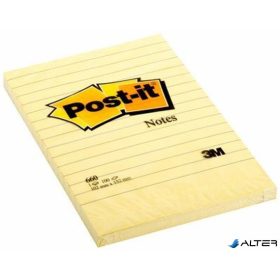   Öntapadó jegyzettömb, 102x152 mm, 100 lap, vonalas, 3M POSTIT, sárga