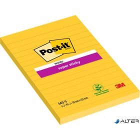   Öntapadó jegyzettömb, 102x152 mm, 90 lap, vonalas, 3M POSTIT 'Super Sticky', sárga
