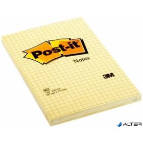  Öntapadó jegyzettömb, 102x152 mm, 100 lap, kockás, 3M POSTIT, sárga