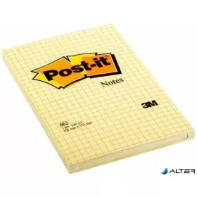   Öntapadó jegyzettömb, 102x152 mm, 100 lap, kockás, 3M POSTIT, sárga