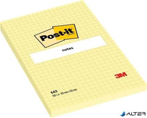 Öntapadó jegyzettömb, 102x152 mm, 100 lap, kockás, 3M POSTIT, sárga