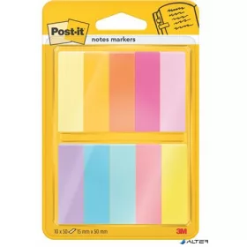   Jelölőcímke, papír, 10x50 lap, 15x50 mm, 3M POSTIT, vegyes