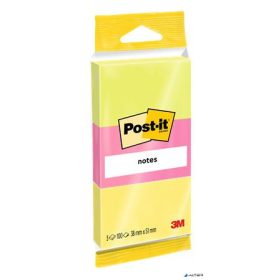   Öntapadó jegyzettömb, 38x51 mm, 3x100 lap, 3M POSTIT, neon színek
