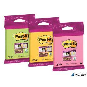   Öntapadó jegyzettömb, 76×76 mm, 75 lap, 3M POSTIT 'Super Sticky', vegyes