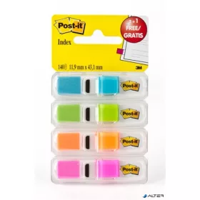   Jelölőcímke adagolóban, műanyag, 4x35 lap, 12x43 mm, 3M POSTIT, élénk színek