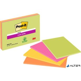   Öntapadó jegyzettömb, 203x152 mm, 4x45 lap, 3M POSTIT 'Super Sticky', vegyes színek