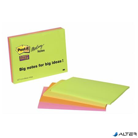 Öntapadó jegyzettömb, 203x152 mm, 4x45 lap, 3M POSTIT "Super Sticky", vegyes színek