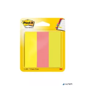   Jelölőcímke, papír, 3x100 lap, 25x76 mm, 3M POSTIT, vegyes neon színek