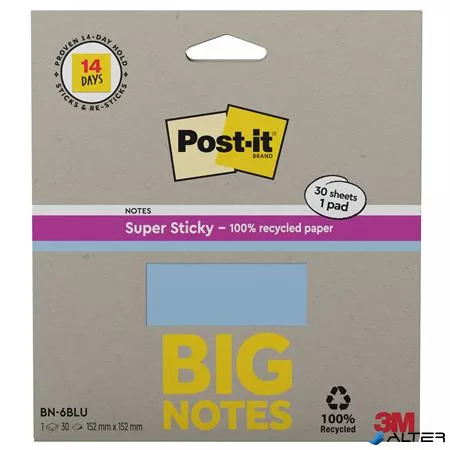 Öntapadó jegyzettömb, 152x152 mm, 30 lap, 3M POSTIT 'Super Sticky', kék